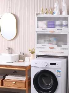 LZD  Washing hine Top Shelf with Cabinet Roller Bathroom Storage Rack Floor Bathroom Locker with Door