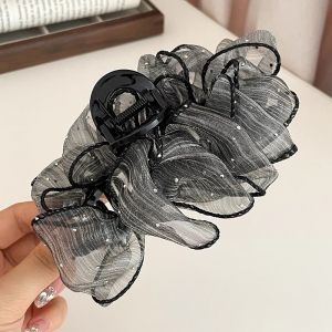 F4 Jepit Rambut Salon SUPER JUMBO 13cm Pita Elegant Rhinestone Chiffon Big Bow Hair Claw HCBR008