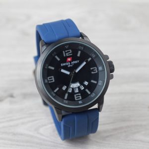Jam tangan Pria Fashion 1128M tanggal hari aktif tali karet/silicon bulat analog