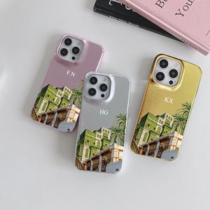 Customized Name Glitter PU Leather plams Case For Iphone 13 15 14 16 Pro Max 15plus Case Hard Metallic PU Covers high quality