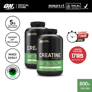 Optimum Nutrition Creatine Powder - Recovery and Muscle Growth 600gr Twin Pack - Suplemen / Gym / Creatine monohydrate