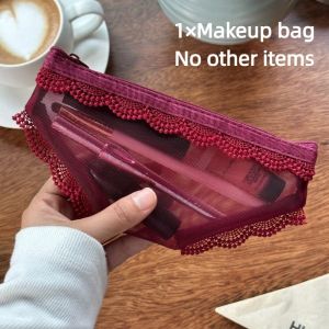 ALLLUCK Lace Heart Cosmetic Bag Briefs Shape Mesh Toiletry Bag Y2K Makeup Storage Pouch Storage for Travel