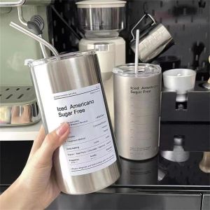 Ly cốc giữ nhiệt inox chân không 2 lớp chống gỉ cách nhiệt 600ml Iced Americano kiểu dáng hiện đại đơn giản