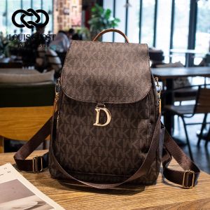 Ielgy Ba Lô Nữ Ba lô da mềm in đơn giản Túi du lịch thường ngày sức chứa lớn dễ phối hợp thời trang