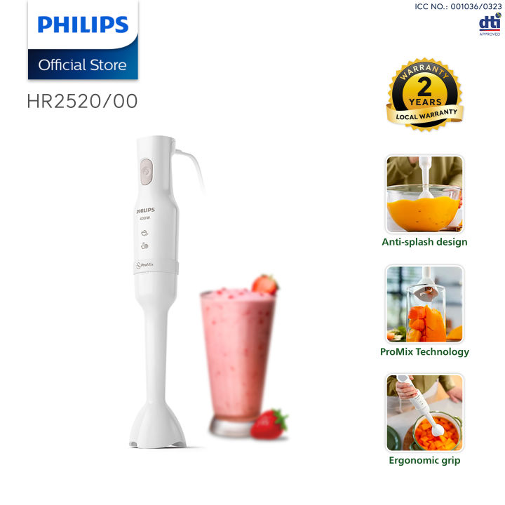 PHILIPS Hand Blender HR2520/00 Lightweight and Compact for Soup, Smoothies, Purees and Dips, Ergonomic Grip Design