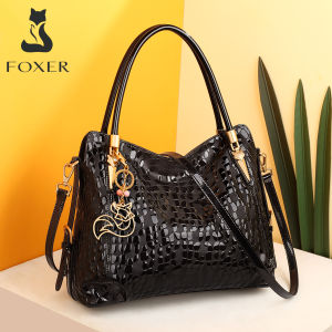 FOXER Brand Women Genuine Leather Shoulder Bag Sequin Fashion Handbag Lady Commute Large Capacity Purse Female Tote for Work