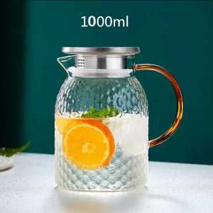 BOROW Teko Kaca Pitcher Borosilicate Glass Tea Pot Tutup Stainless Steel dengan Gagang Tahan Panas