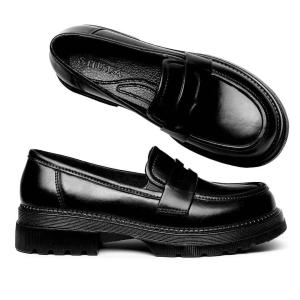 SHUTA New Womens Black Cuban Shoes 5CM Thick-Soled Fashionable Slip-On Rubber Non-Slip Comfortable All Seasons Stylish for Casual & Work