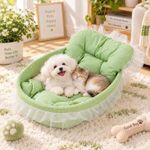 FOUNDTWO Viền ren Giường tổ mèo Lưới sọc Có thể tháo rời. Giường cho chó Dễ thương Chống trượt Tổ ngủ cho mèo Bốn mùa.
