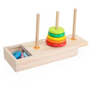 X MOM BABY Wooden Material Hanoi Tower Classic Design Fine Motor Training Montessori Wooden Toys  Rainbow Colors Math Sensory Toys