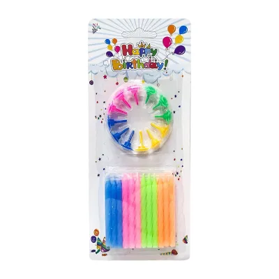 CGS Small Stripe Birthday Candles And Candle Holder AA003 (24PCS)