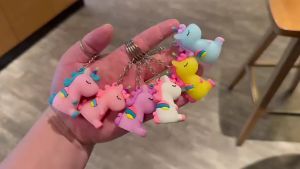 Cute Cartoon Lovely Girl 3D Unicorn Key Chain Key Ring Doll Pendant Couple Gift Car Keychain Small Gift