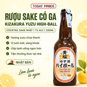 Rượu sake có ga Kizakura Yuzu High-Ball 7% 330ml – Cocktail sake Nhật hương yuzu chua thanh