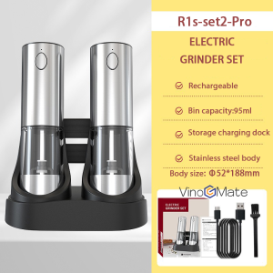 Kitchen Electric Pepper Grinder USB Powered Salt or Pepper Automatic Grinder with LED Light | Electric Pepper Grinder|Pepper Grinder | R1s-set2-Pro
