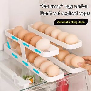 Refrigerator Egg Tray Automatic Rolling Egg Storage Box Egg Organizer Dispenser 2 Layer Egg Container