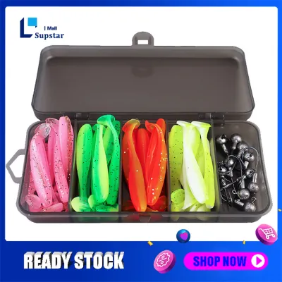 51Pcs/Set Fishing Lure Set 40Pieces T-Tail Soft Lures &10Pieces Hook with Storage Box【COD】