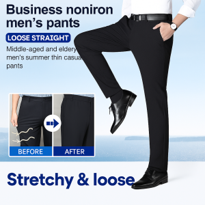 Men‘s Ice Silk Suit Pants Anti-Crease Design Korean Fashion Business Casual Ankle Length Pants
