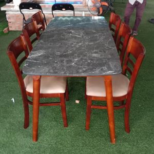 Bộ bàn ăn 6 ghế - bàn ăn mặt giả đá sang trọng - thiết kế ghế cabin lót nệm da simili êm ái - hàng chính hành 12 tháng