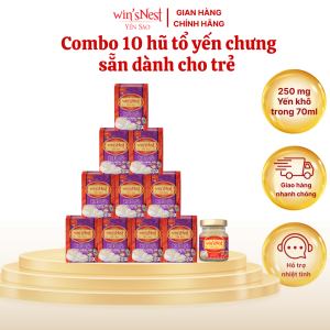 Combo 10 lọ Yến sào  winsNest Kids 250m (20%) tổ yến chưng  dành cho trẻ em (70 ml/ lọ)