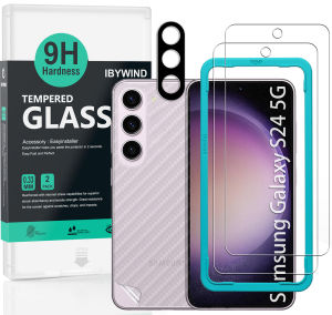 Ibywind For Samsung Galaxy S24 5G Screen Protector(Pack of 2)with 1pc Metal Lens Protector1pc Carbon Fiber Back FIlmEasy Install Kit