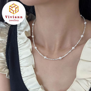 Viviann Original S925 Sterling Silver Sky Star Pearl Necklace Collar Chain Pearl String Choker Necklace Korean Fashion Jewelry Clavicle Chain For Woman Accessories Wedding Neck Jewelry