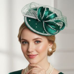 DJDK Rhinestone Studded Fascinator Hat Bowknot Design Satin Ribbon Birdcage Veil Headpiece Headband Lightweight Mesh Derby Fascinator Royal Ascot
