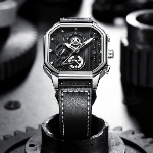 CRRJU Fashion Square Dial Leather Mens Watches Luxury Sport Waterproof Watch Man Chronograph Quartz WristWatches 2302