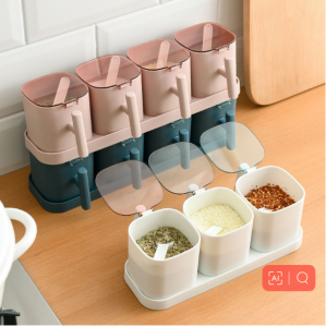 🔥 Fast delivery🔥1pcs Condiment Jars Seasoning Box Set Spice Storage Spice Containers with Serving Spoons and Lid Kitchen Spice Storage Box Container 调料盒套装家用组合盐罐调味盒调料罐