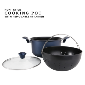 Multipurpose Cookware With Strainer Non Stick  Coating And Carbon Steel Cooking Pot With Glass Lid For Pasta Vegetables