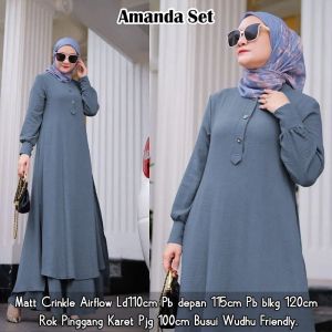 VIP AMANDA SET WD BAHAN CRINKLE AIRFLOW SIZE M L XL DAN XXL PB 115 - 120 CM KANCING DEPAN BUSUI APAT BAJU ATASAN + ROK WANITA Baju Setelan Lebaran Wanita Dewasa One Set Rok Dan Baju Atasan Dewasa Import One Set Crinkle Lebaran Viral