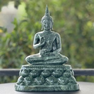 พระพุทธรูป พระบูชา พระแกะสลัก ปางประทานพร ปางปฐมเทศนา ปางแสดงธรรมจักร หินเขียว หน้าตัก 5 นิ้ว พร้อมฐาน