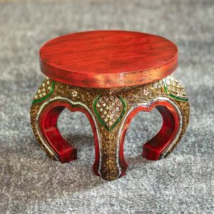 เก้าอี้ขาคู้เดินเส้น ฐานรองพระ ตั่งขาคู้ เก้าอขาคู้ไม้จามจุรี แท่นพระ ตั่งวางพระ แท่นวางพระล้านนา