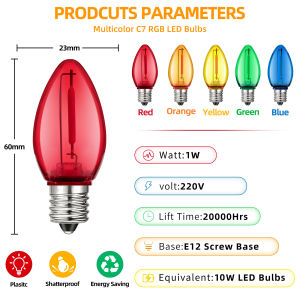 ZEEMIN  Christmas and Halloween gifts25PCS Party Decor Colored Plastic LED Bulbs C7 E12 1W Shatterproof Multicolor Candle Mini Light Bulb For Holiday Roofline Garden