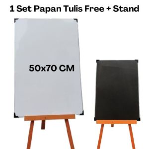 1 Set Whiteboard Standing 50x70 cm + Stand - Penyangga Papan Tulis Free Spidol Penghapus