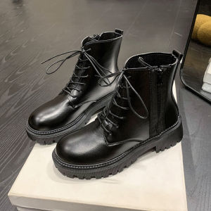 YQ shop Martin boots Korean casual leather ankle boots for women hidden wedge trendy wild womens shoes
