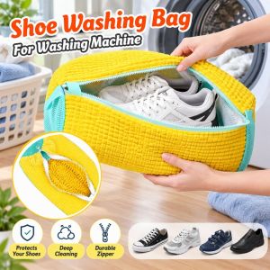 Durable Polyester Shoe Washing Laundry Bag For Sneakers Casual Shoes Breathable Soft Lined Non Shedding Footwear Wash Pouch