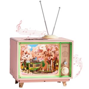 ROBOTIME Rolife DIY Music Box 3D Wooden Puzzle Sakura Dreamy Tour Model Kits Brain Teaser Puzzles for Boys and Girls