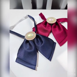 Pre Tied Bows Tie Adjustable with Elastic Band Pearls Beaded Bowknot Necktie for JK Uniforms and Fashion Forward Women