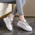 【LaLa】new simple white rubber shoes with lace sneakers chunky footwear low cut for women. 