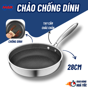 Chảo Chống Dính Vân Tổ Ong Chất Liệu Inox 304 Đường Kính 28cm Dùng Cho Mọi Loại Bếp Chống Xước Chống Gỉ Tiện Ích