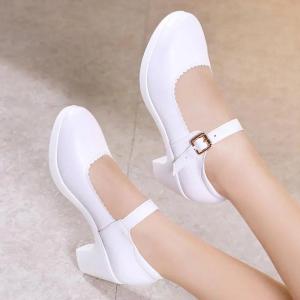 5cm Kích thước nhỏ 32-43 Văn phòng của mẹ Giày cao gót khối Med nông Mary Janes Máy bơm nền tảng 2026 Mùa thu Đỏ Trắng Bạc Giày cưới 2026