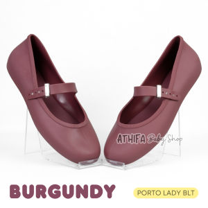 Sepatu Slip On Flatshoes Wanita Untuk Kerja Karet Anti Air Kekinian Korean Style Porto BLT Burgundy 36-40