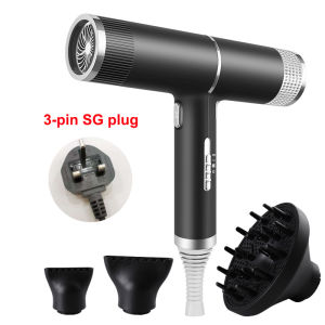 (3-pin SG plug)Fast Dry Traveller Hair Dryer 100000 RPM Motor  3 in 1 Blue Ray Electric Professional Anion Hair Dryer Bladeless with 3 nozzles