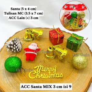[1 SET] BOX MIX AKSESORIS NATAL 4 & 5 CM ISI 15 LENGKAP / HIASAN POHON NATAL PREMIUM MERAH GOLD