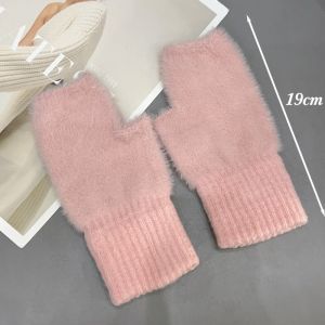 Thời Trang Mùa Đông Chồn Lông Cừu Mềm Mại Găng tay hở ngón Phụ Nữ Ấm Áp Rắn Sang Trọng Găng tay hở ngón dệt kim Dài Cổ Tay Găng Writting
