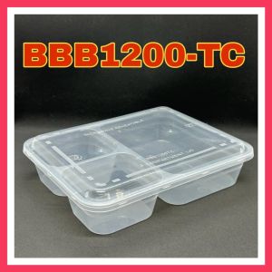 TAGE BBB1200 3 Compartment Lunch Box Dome LID / Tapau / Disposable Plastic Food Box - Bento Box - BBB1200 (50pcs+-)