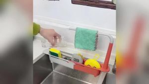 2026 Updated Telescopic Sink Storage Rack Adjustable Kitchen Sink Organizer Rack Expandable Telescopic 2 in 1 Sink Drainer Sponge Soap Holder for Home Kitchen (D - Blue- 1 pcs)