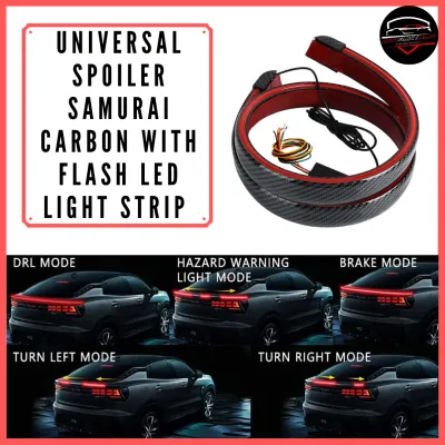 2021 Universal Spoiler SAMURAI Ducktail Carbon With Flash Led Light Strip Rubber Protector Bonnet