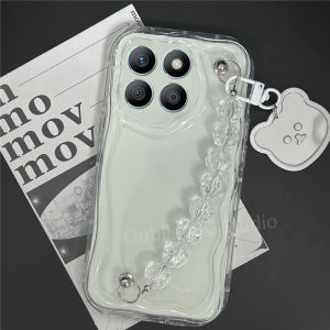 Casing Honor X6C HonorX6C Phone Case New Design Glossy Cream Lens Protection Transparent Crystal Bear Mirror Bracelet Soft Cover 2025