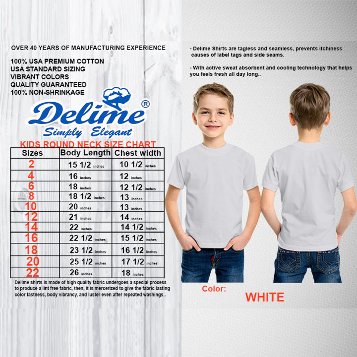 DELIME Kids Size T-Shirt Round Neck Plain (White) | Lazada PH